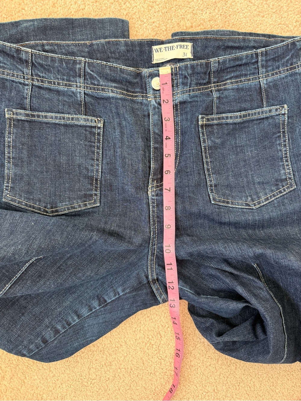Free People Dark Indigo Flared Leg Jeans with Front Patch Pockets - Picture 7 of 12